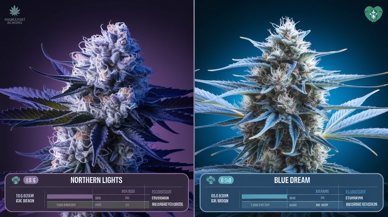 Side by side comparison of Northern Lights and Blue Dream cannabis strains