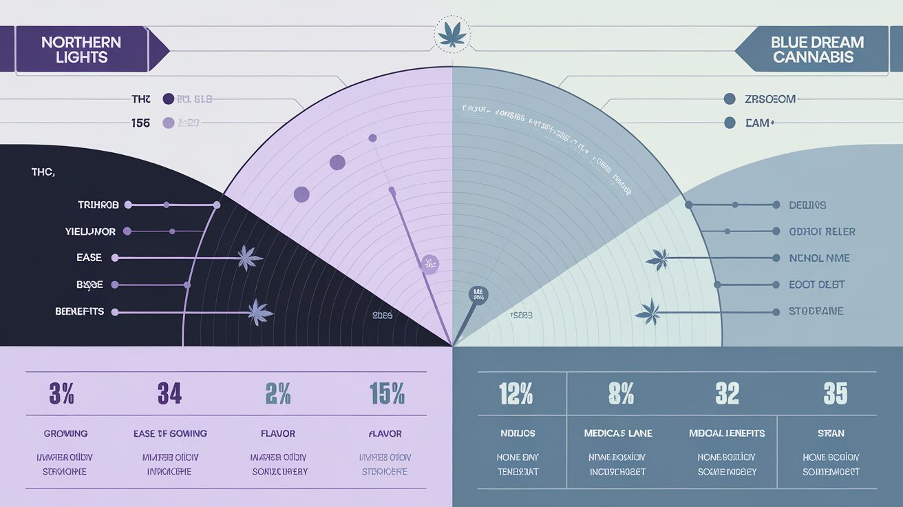 Radar chart comparing Northern Lights and Blue Dream strain characteristics