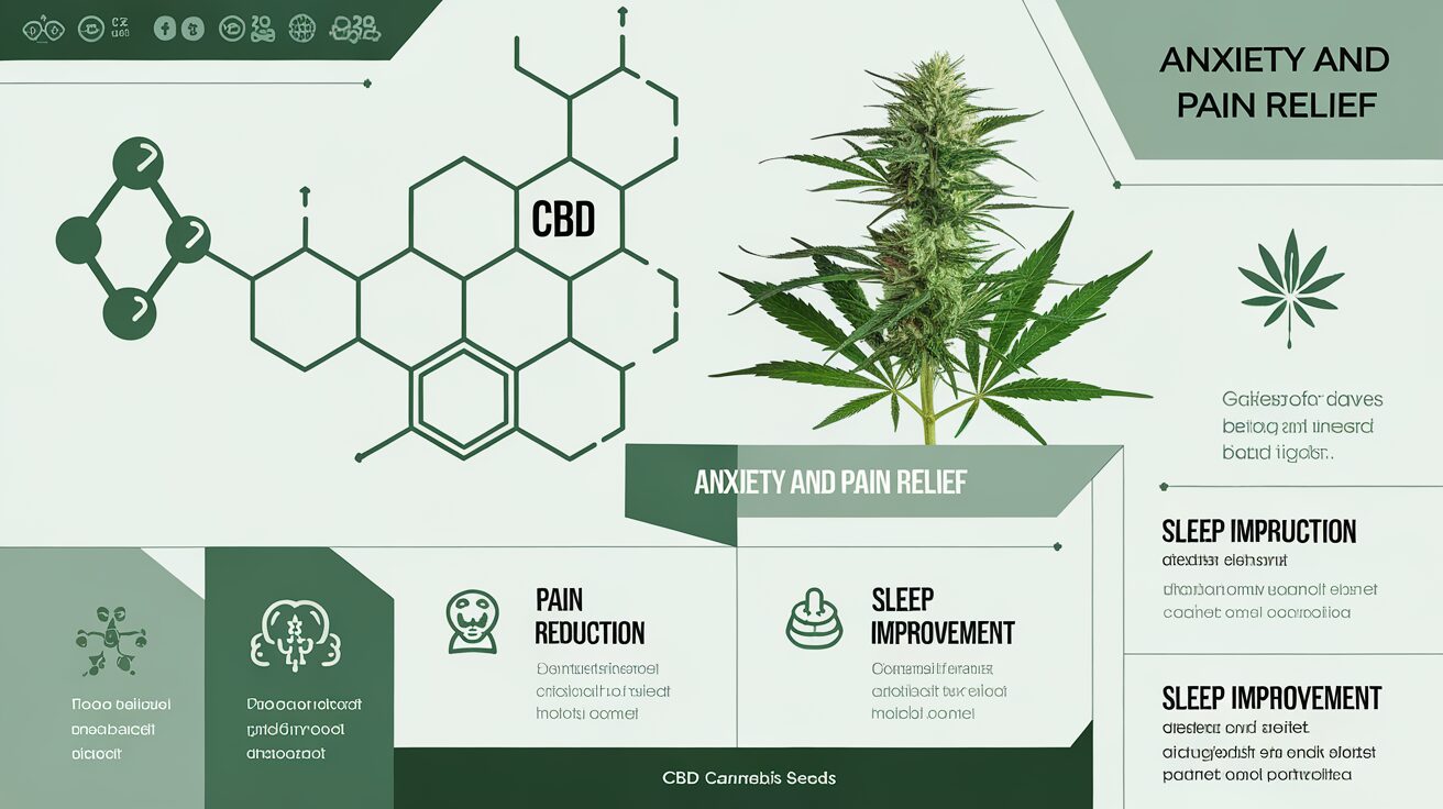 Infographic about CBD cannabis seeds for anxiety and pain relief