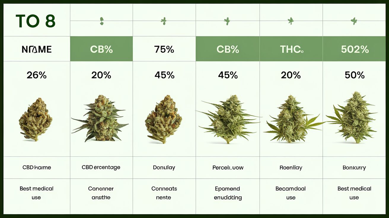 Comparison chart of top CBD cannabis strains for medical use